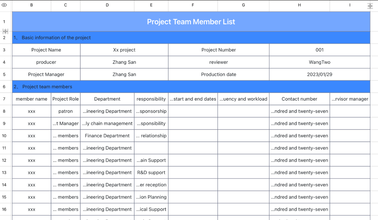 Project Team Member List